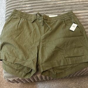 Army green linen shorts